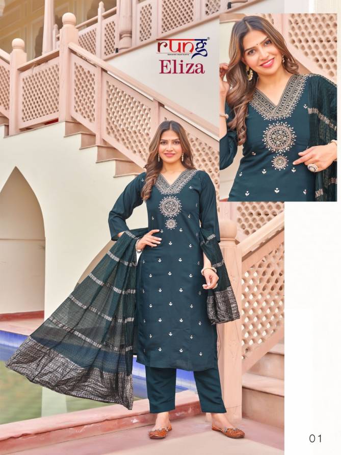 Eliza By Rung Heavy Silk Embroidery Kurti With Bottom Dupatta Wholesale Shop In Surat